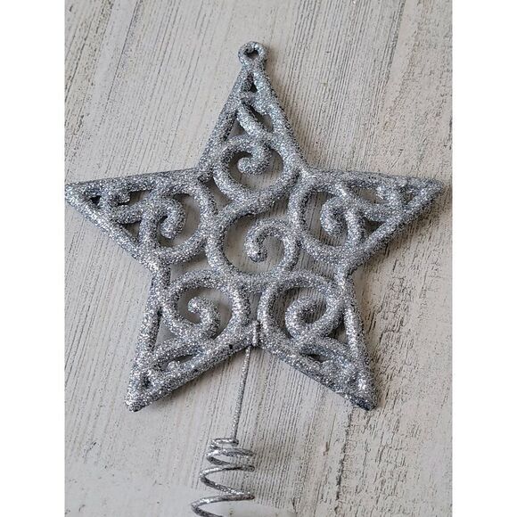 Mini glitter silver swirl star tree topper Xmas decor - Picture 3 of 5